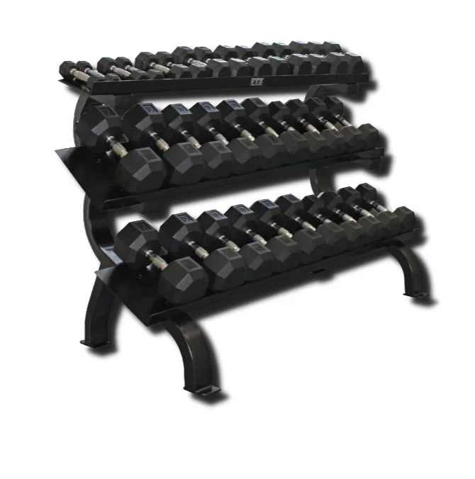 VTX 3-Tier Dumbbell Shelf Rack With 5-75lb USA HDR Rubber Dumbbells